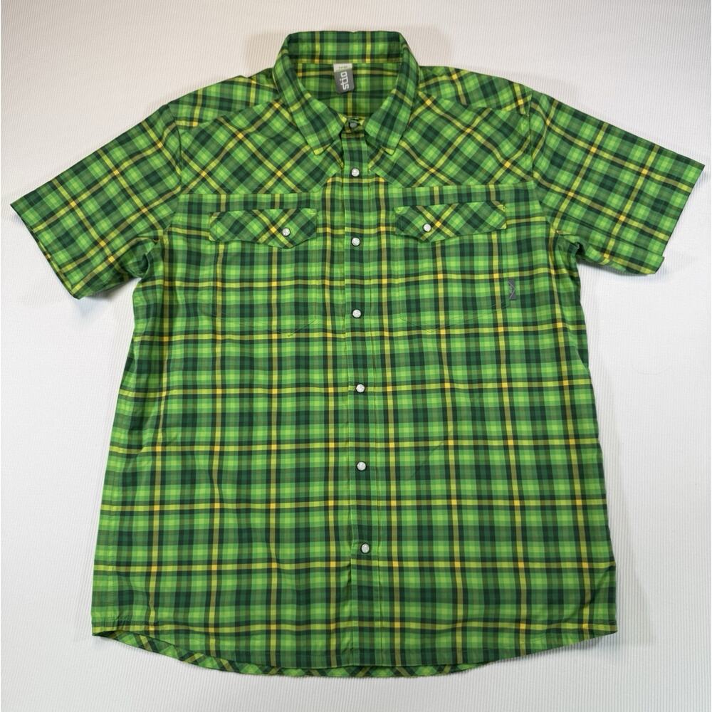 Stio Pearl Snap Shirt Mens Large Green Plaid Short Sleeve Western